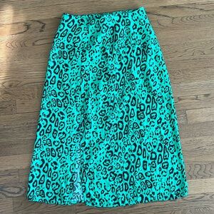 WAYF Green Leopard Print Midi Skirt